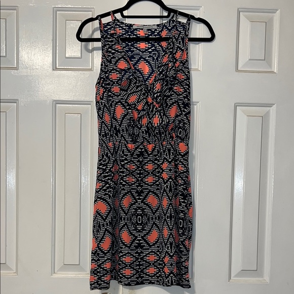Collective Concepts Dresses & Skirts - Dark Blue and Orange Patterned Sleeveless Dress